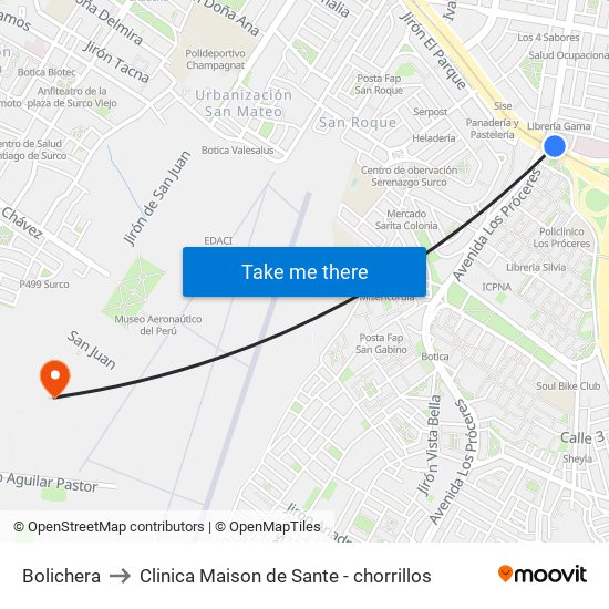 Bolichera to Clinica Maison de Sante - chorrillos map