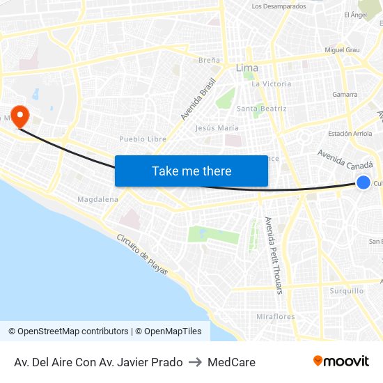 Av. Del Aire Con Av. Javier Prado to MedCare map