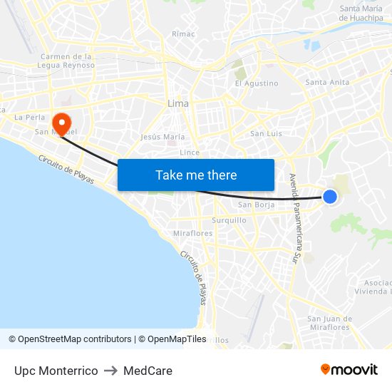 Upc Monterrico to MedCare map