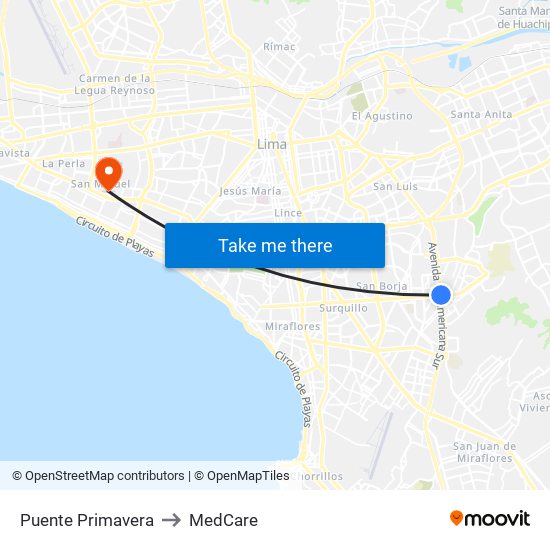 Puente Primavera to MedCare map