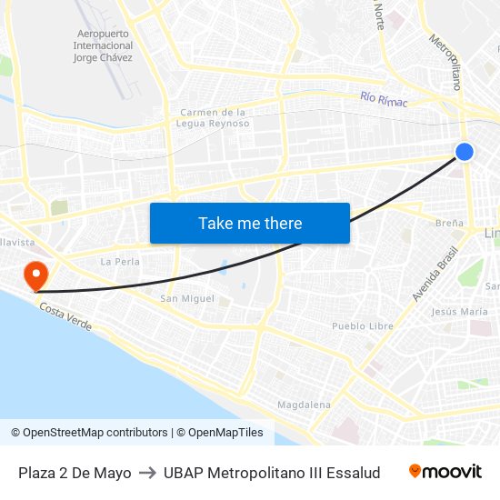 Plaza 2 De Mayo to UBAP Metropolitano III Essalud map