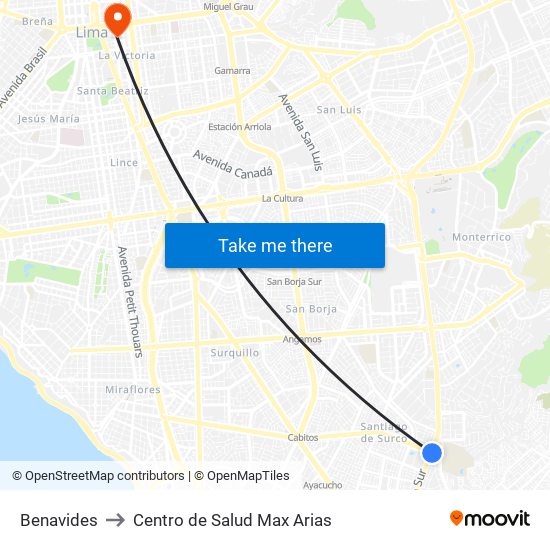 Benavides to Centro de Salud Max Arias map