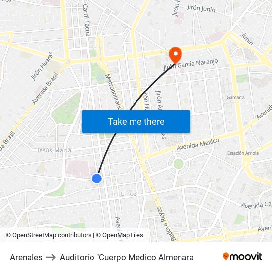 Arenales to Auditorio "Cuerpo Medico Almenara map