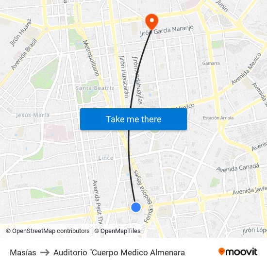 Masías to Auditorio "Cuerpo Medico Almenara map