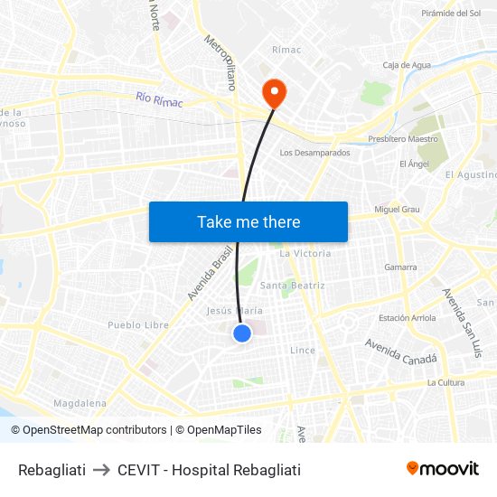 Rebagliati to CEVIT - Hospital Rebagliati map