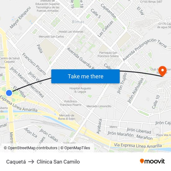 Caquetá to Clínica San Camilo map
