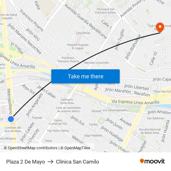 Plaza 2 De Mayo to Clínica San Camilo map