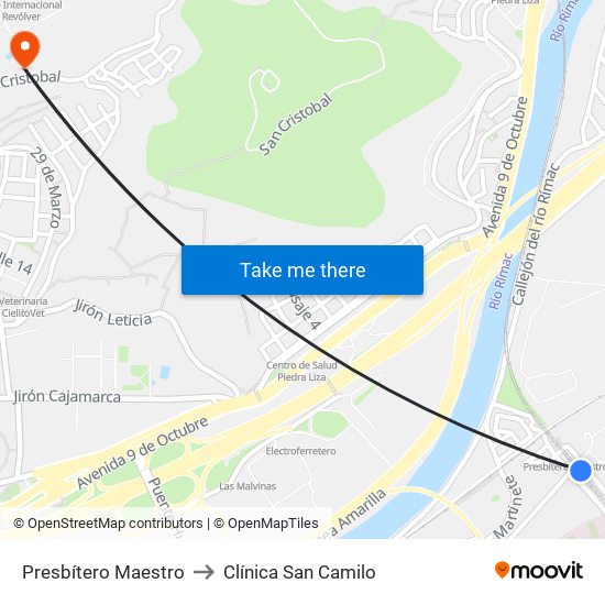 Presbítero Maestro to Clínica San Camilo map