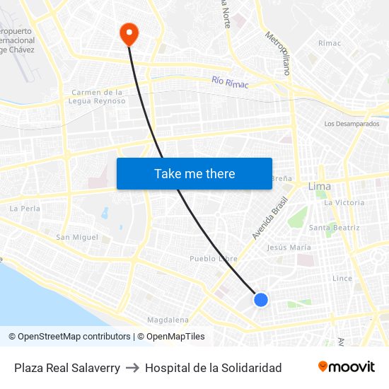 Plaza Real Salaverry to Hospital de la Solidaridad map