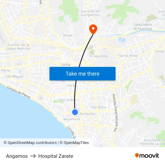 Angamos to Hospital Zarate map