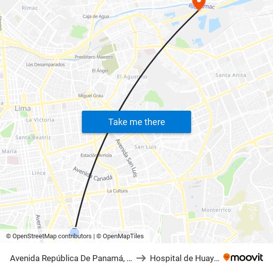 Avenida República De Panamá, 3887 to Hospital de Huaycán map