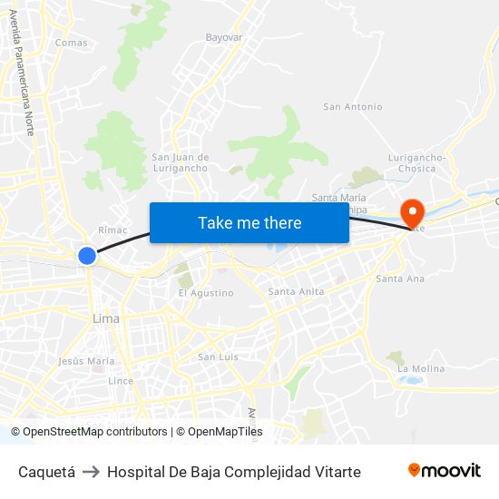 Caquetá to Hospital De Baja Complejidad Vitarte map