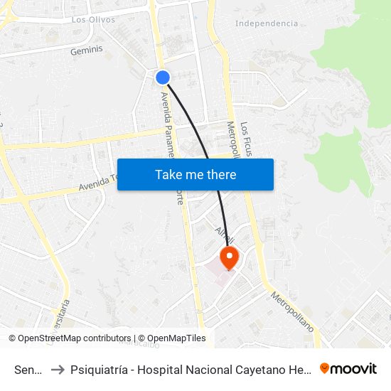 Senati to Psiquiatría - Hospital Nacional Cayetano Heredia map