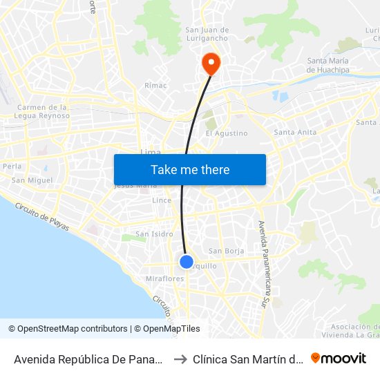 Avenida República De Panamá, 4746 to Clínica San Martín del Este map