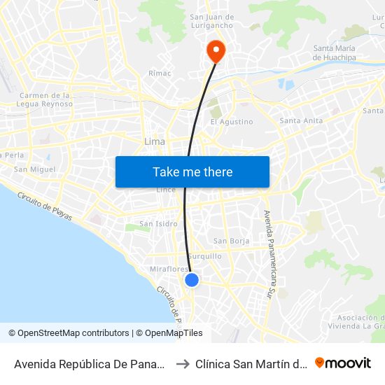 Avenida República De Panamá, 6190 to Clínica San Martín del Este map