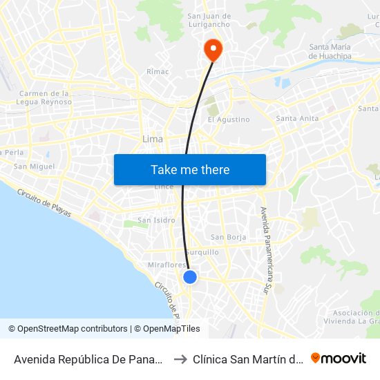 Avenida República De Panamá, 6239 to Clínica San Martín del Este map