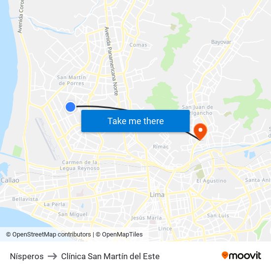 Nísperos to Clínica San Martín del Este map