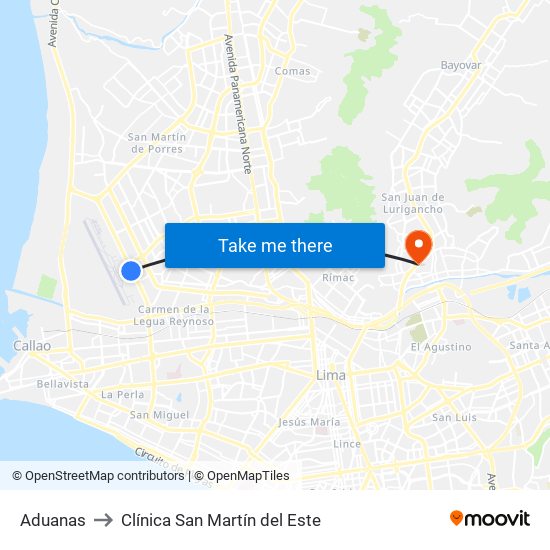 Aduanas to Clínica San Martín del Este map