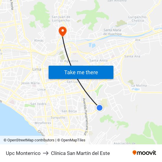 Upc Monterrico to Clínica San Martín del Este map