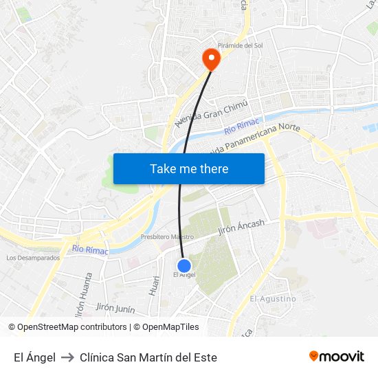 El Ángel to Clínica San Martín del Este map