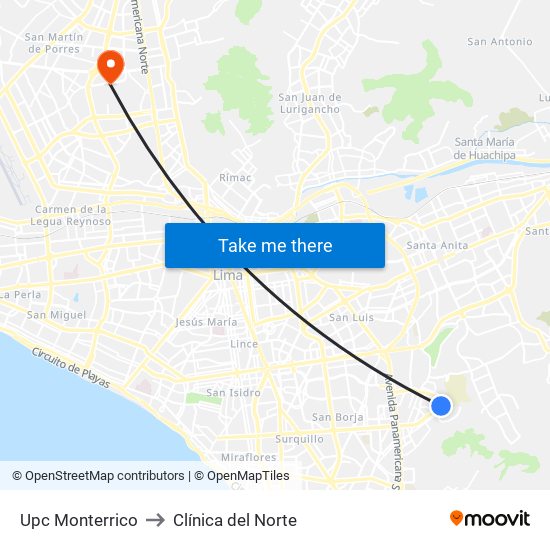 Upc Monterrico to Clínica del Norte map