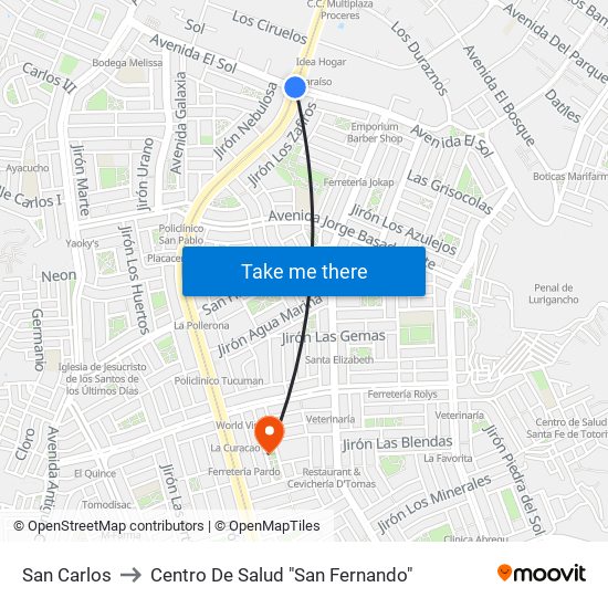 San Carlos to Centro De Salud "San Fernando" map