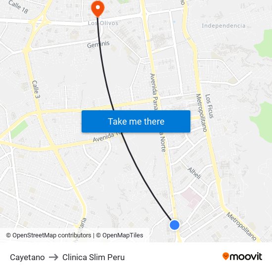 Cayetano to Clinica Slim Peru map