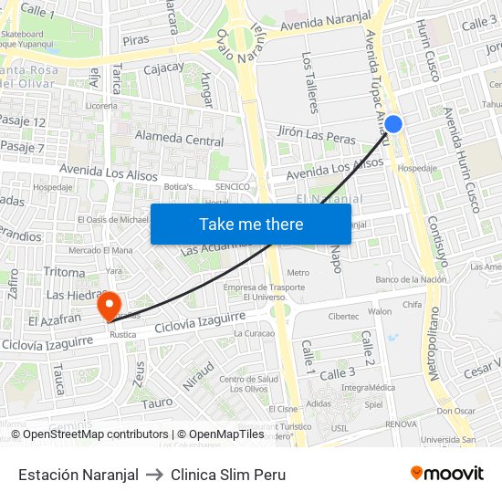 Estación Naranjal‎ to Clinica Slim Peru map