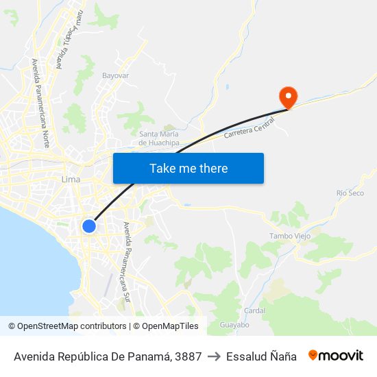 Avenida República De Panamá, 3887 to Essalud Ñaña map