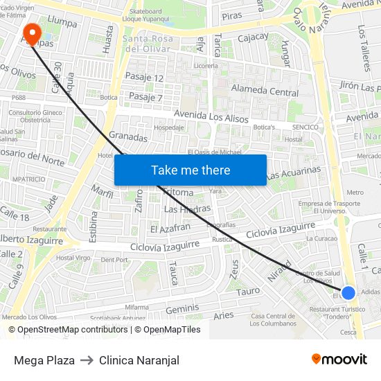 Mega Plaza to Clinica Naranjal map