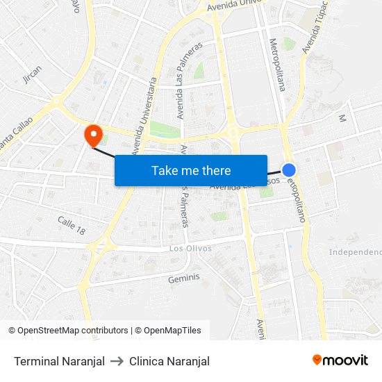 Terminal Naranjal to Clinica Naranjal map