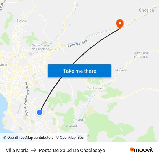 Villa Maria to Posta De Salud De Chaclacayo map