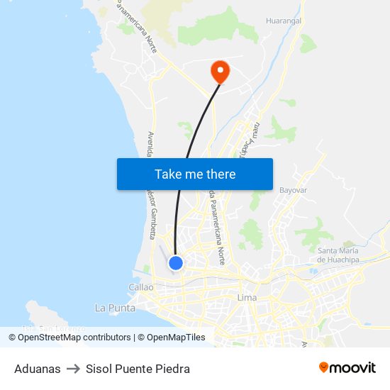 Aduanas to Sisol Puente Piedra map