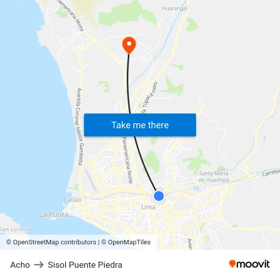 Acho to Sisol Puente Piedra map