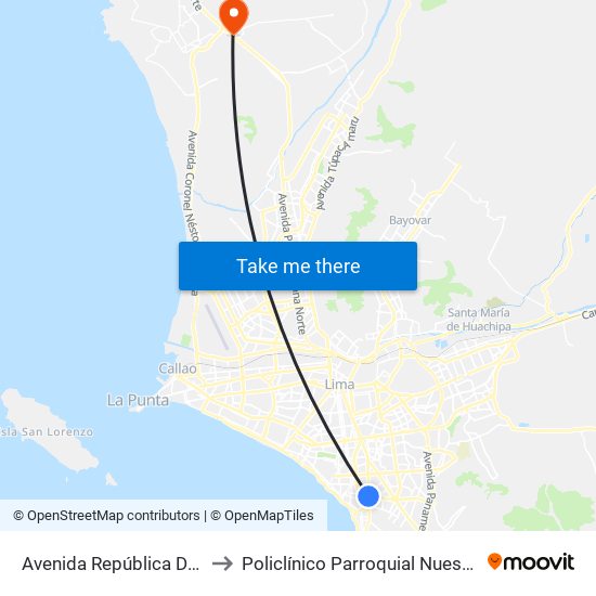 Avenida República De Panamá, 6239 to Policlínico Parroquial Nuestra Señora de Fátima map