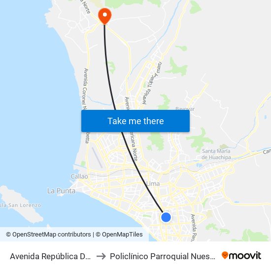 Avenida República De Panamá, 3887 to Policlínico Parroquial Nuestra Señora de Fátima map