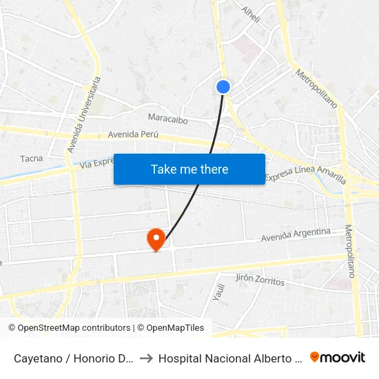 Cayetano / Honorio Delgado to Hospital Nacional Alberto Sabogal map