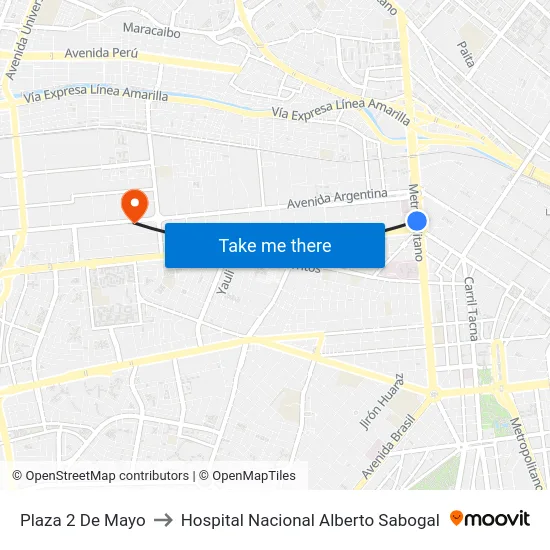 Plaza 2 De Mayo to Hospital Nacional Alberto Sabogal map