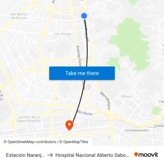 Estación Naranjal‎ to Hospital Nacional Alberto Sabogal map
