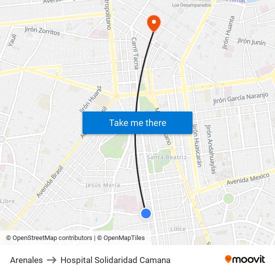 Arenales to Hospital Solidaridad Camana map