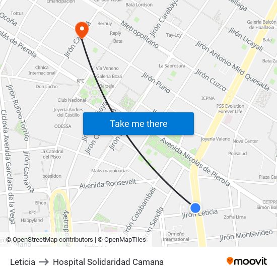 Leticia to Hospital Solidaridad Camana map