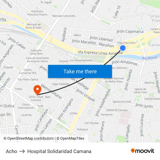 Acho to Hospital Solidaridad Camana map