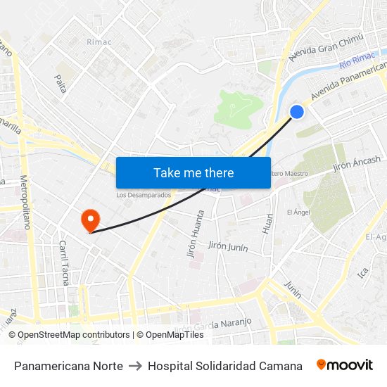 Panamericana Norte to Hospital Solidaridad Camana map