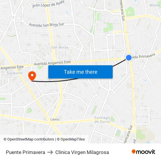 Puente Primavera to Clínica Virgen Milagrosa map