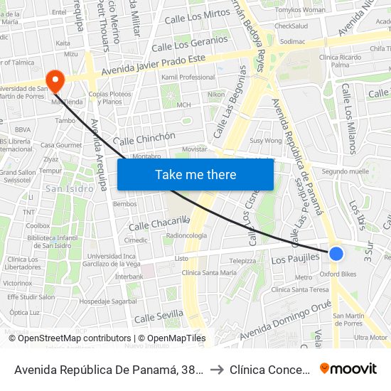 Avenida República De Panamá, 3887 to Clínica Concebir map