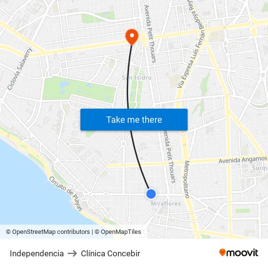 Independencia to Clínica Concebir map