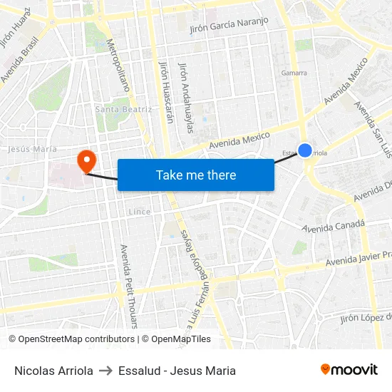 Nicolas Arriola to Essalud - Jesus Maria map