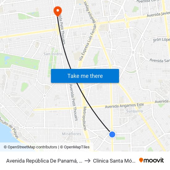 Avenida República De Panamá, 5734 to Clínica Santa Mónica map