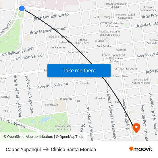 Cápac Yupanqui to Clínica Santa Mónica map