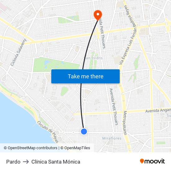 Pardo to Clínica Santa Mónica map